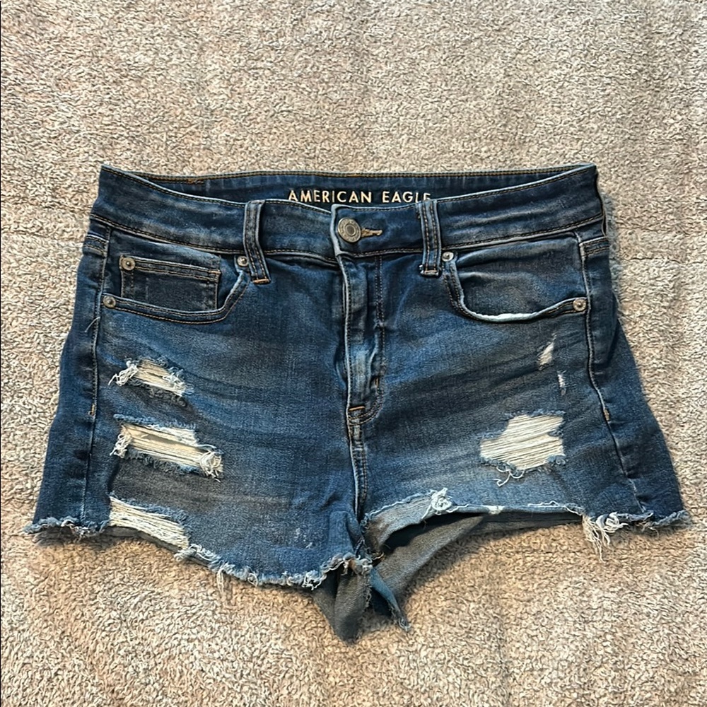 American Eagle Outfitters Blue Distressed Jean Shorts